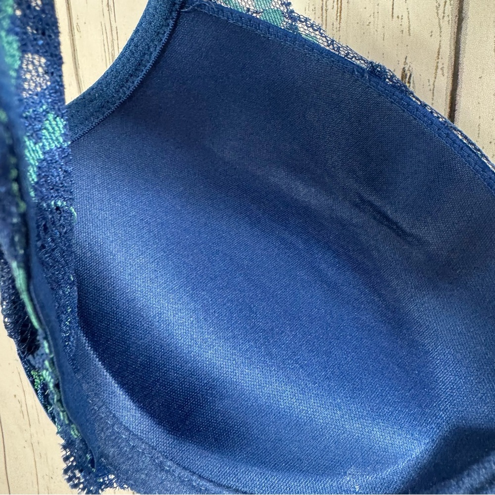Frederick’s of Hollywood Blue Lace Push Up Bra 34D Underwire Padded - Picture 10 of 12